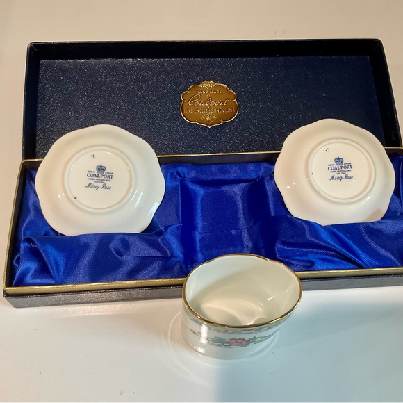 Vintage Hand Made Coalport Ming Rose Fine Bone China 3 Piece Vanity Set - Picture 5 of 7